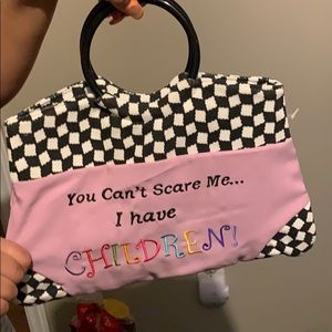 Purple and Checkered Handbag with Quote